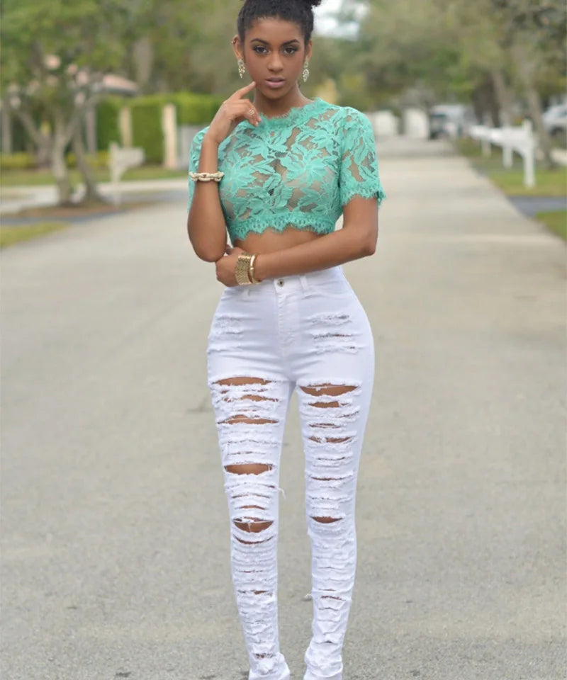 Women’s High Waist Ripped Skinny Jeans – 2025 Designer Denim