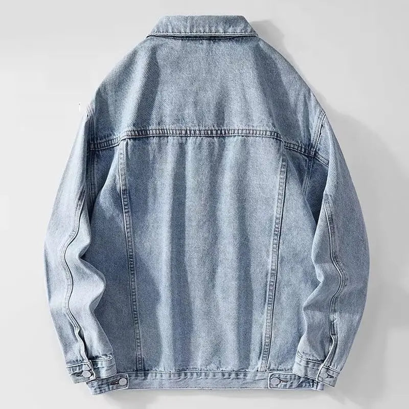 Menβs Distressed Denim Jacket β Single-Breasted Casual Coat