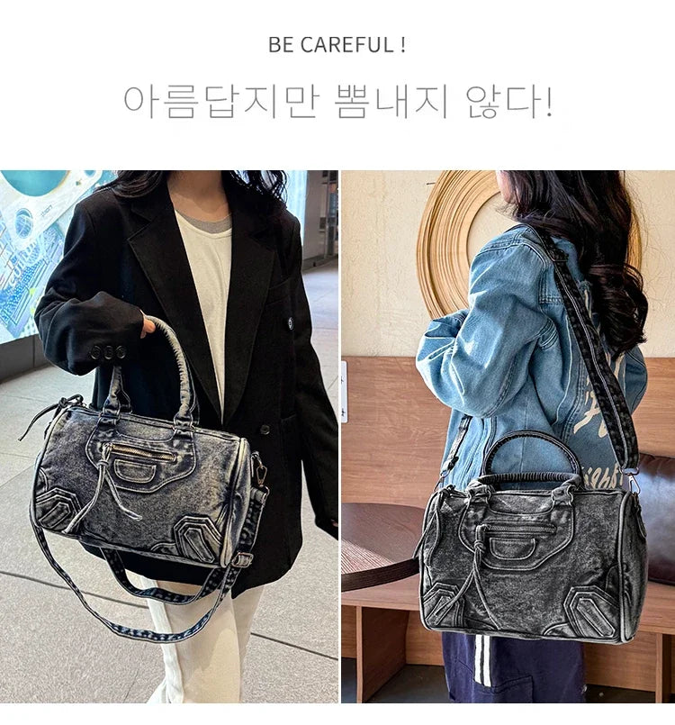 Women’s Denim Shoulder Bag – Large Capacity Crossbody Tote