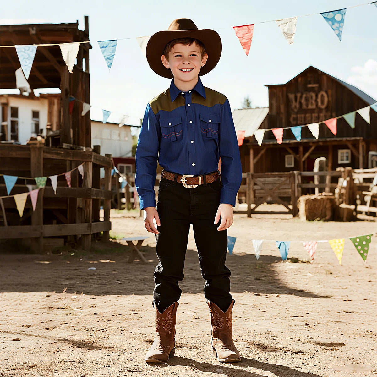 Boys Vintage Denim Cowboy Shirt β Pearl Snap Western Top