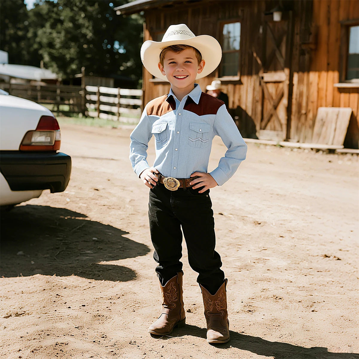 Boys Vintage Denim Cowboy Shirt β Pearl Snap Western Top