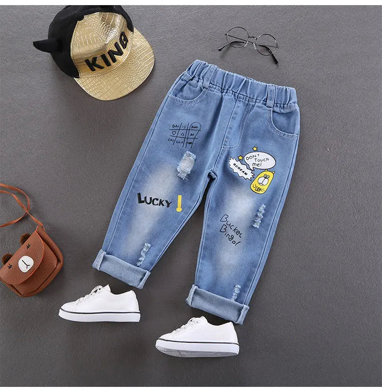 Boys Cotton Stretch Denim Jeans β Korean Style Ripped Pants