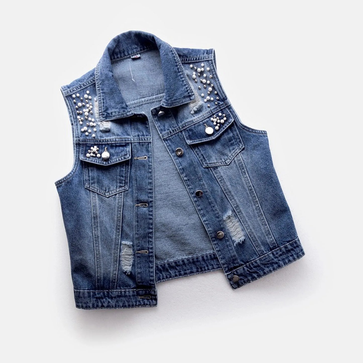 Womenβs Cropped Denim Vest β Slim-Fit Sleeveless Top