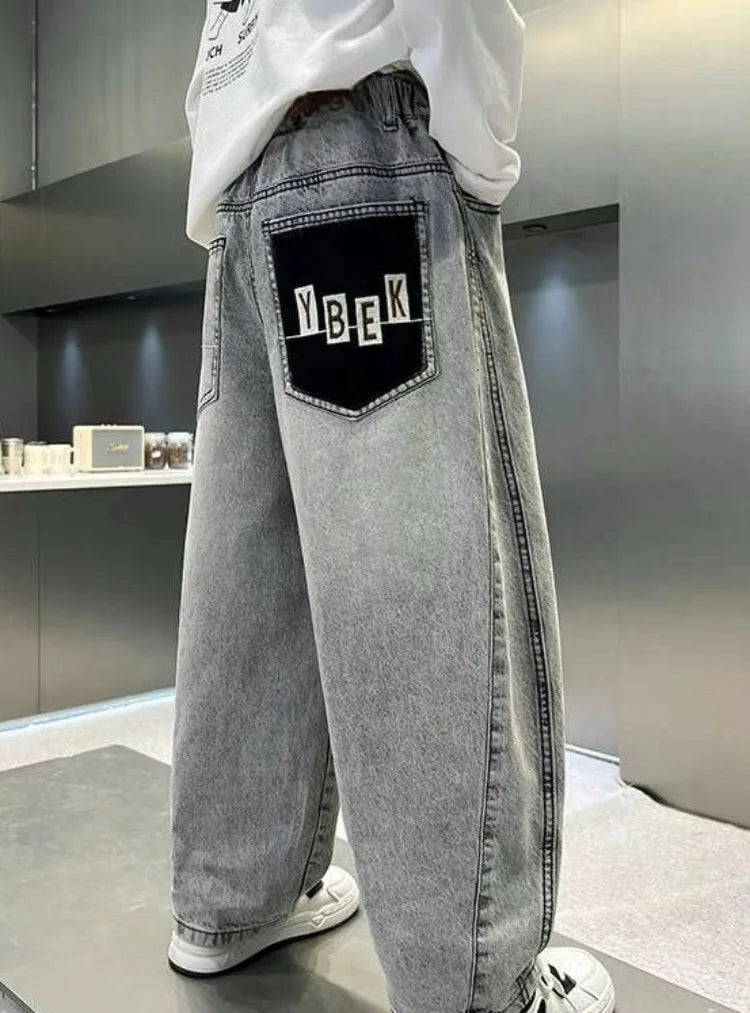 Boys Light Grey Denim Jeans โ Casual Relaxed Fit Pants