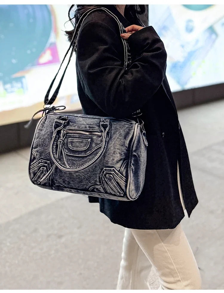 Women’s Denim Shoulder Bag – Large Capacity Crossbody Tote