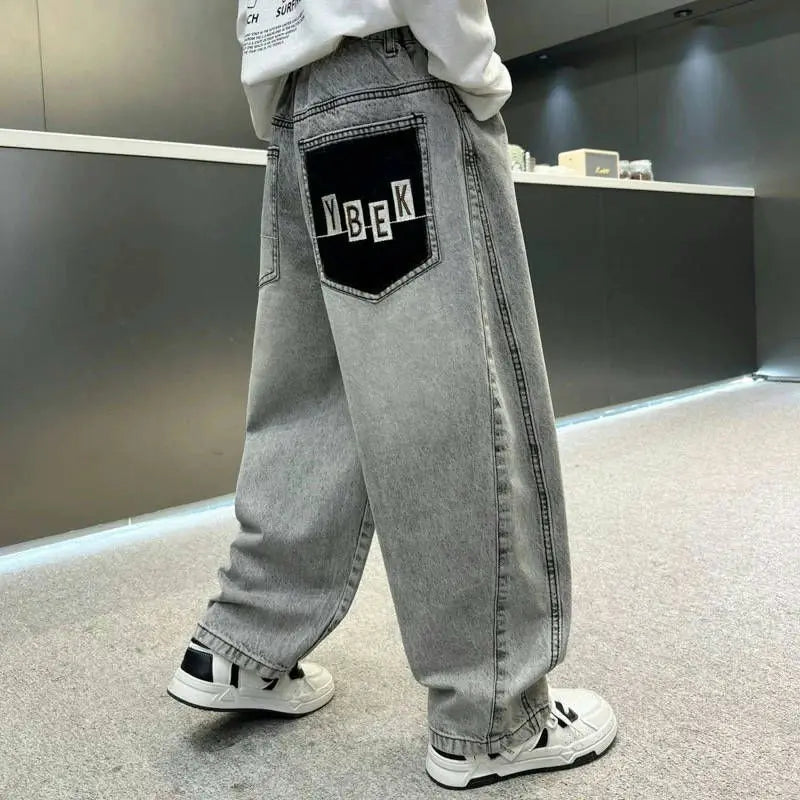 Boys Light Grey Denim Jeans โ Casual Relaxed Fit Pants