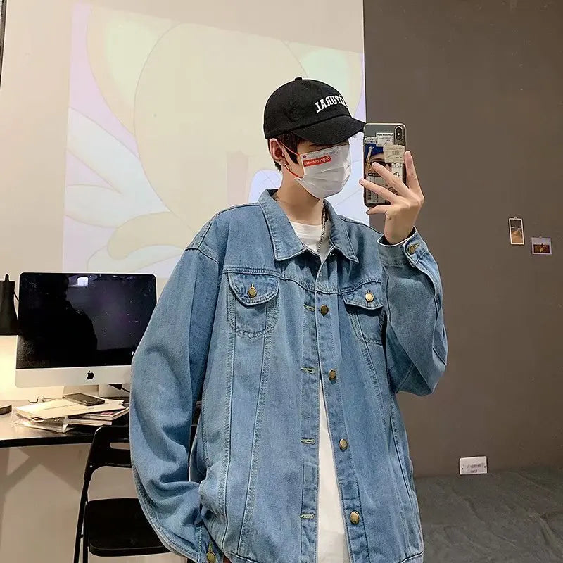 Menβs Black Denim Jacket β Casual Streetwear Bomber