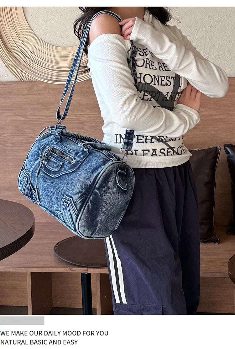 Women’s Denim Shoulder Bag – Large Capacity Crossbody Tote