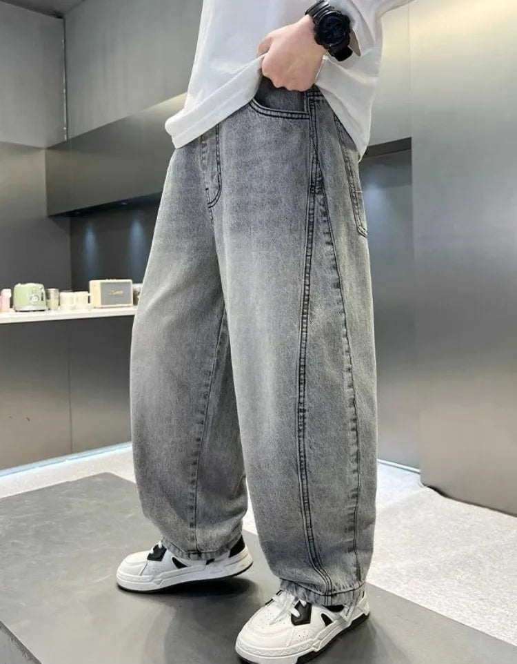 Boys Light Grey Denim Jeans โ Casual Relaxed Fit Pants