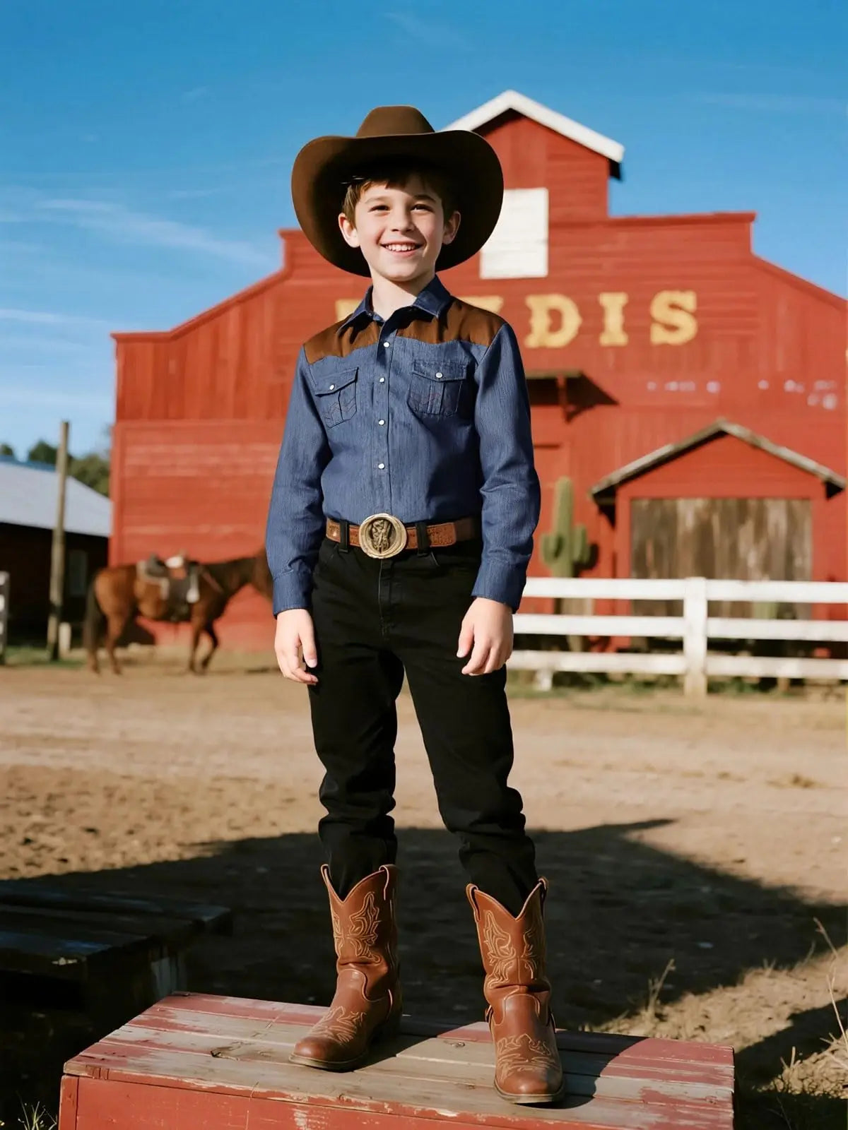 Boys Vintage Denim Cowboy Shirt β Pearl Snap Western Top