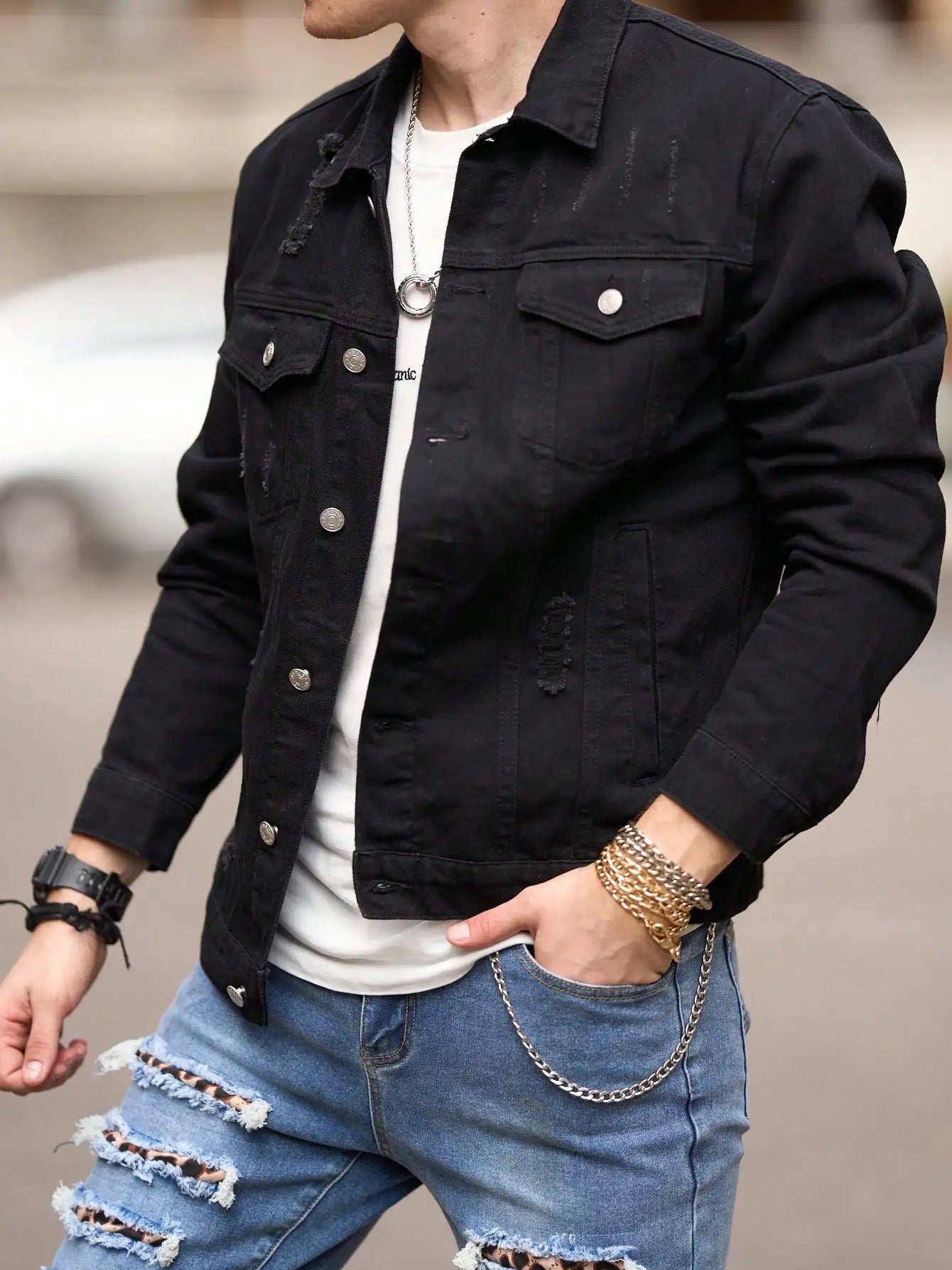 Men’s Slim-Fit Denim Jacket – Casual Ripped Coat for Spring & Autumn