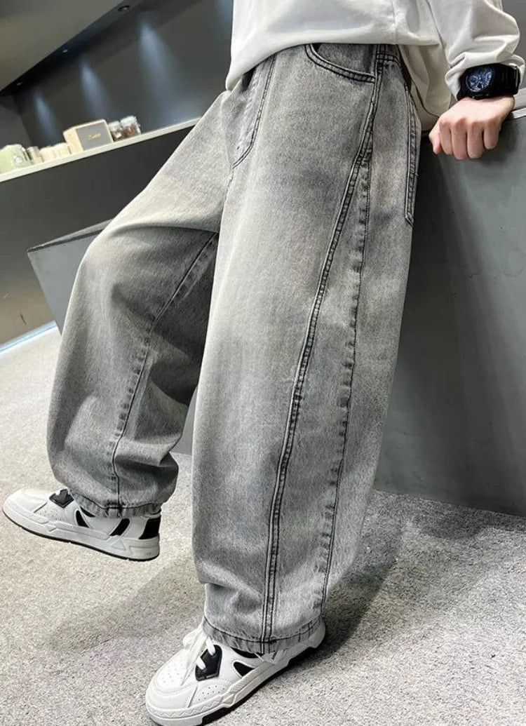 Boys Light Grey Denim Jeans โ Casual Relaxed Fit Pants