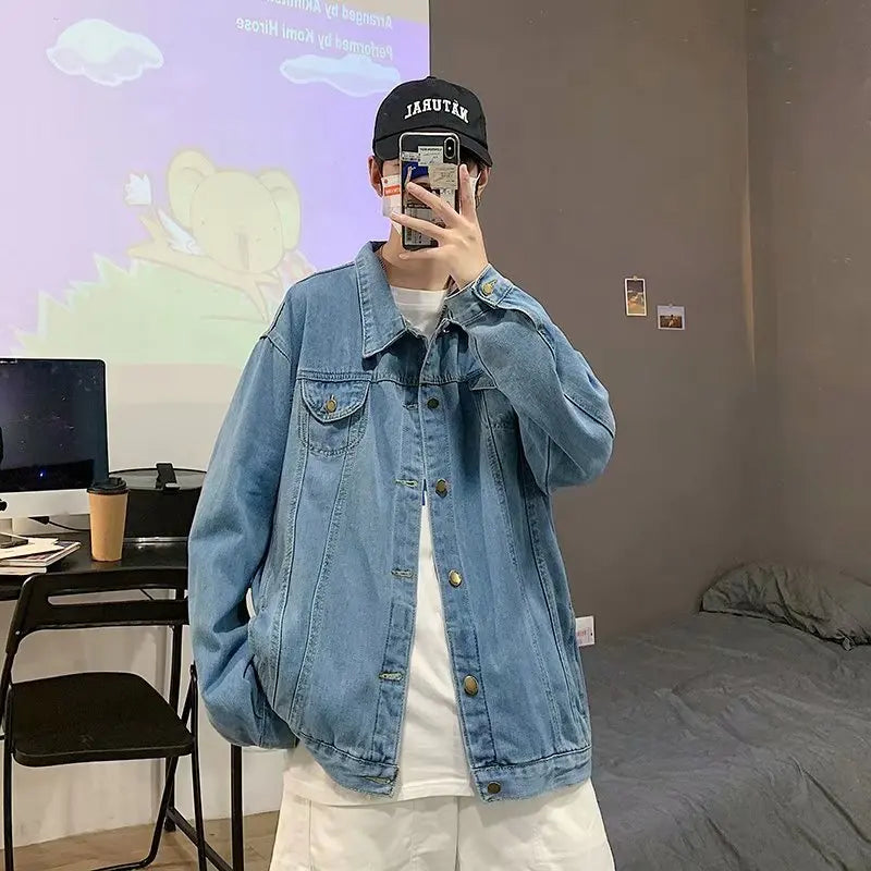 Menβs Black Denim Jacket β Casual Streetwear Bomber
