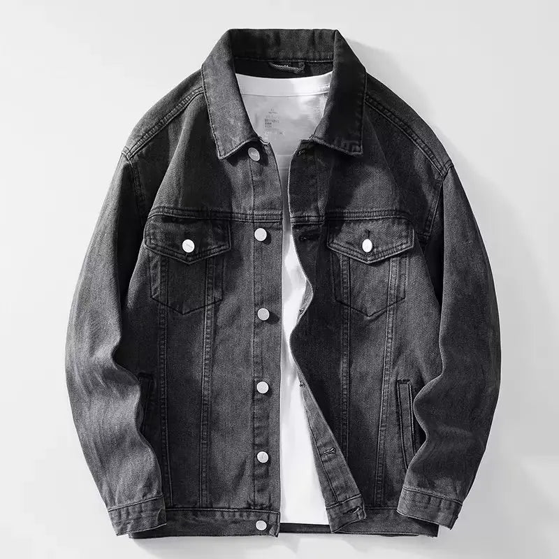 Menβs Distressed Denim Jacket β Single-Breasted Casual Coat