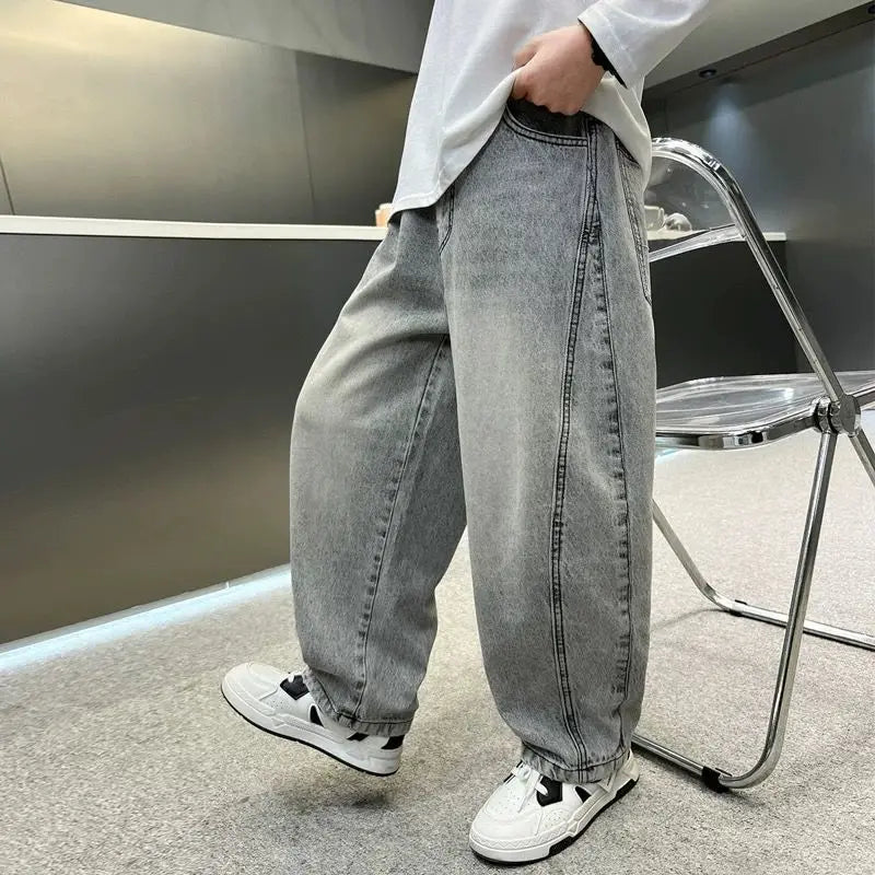 Boys Light Grey Denim Jeans โ Casual Relaxed Fit Pants