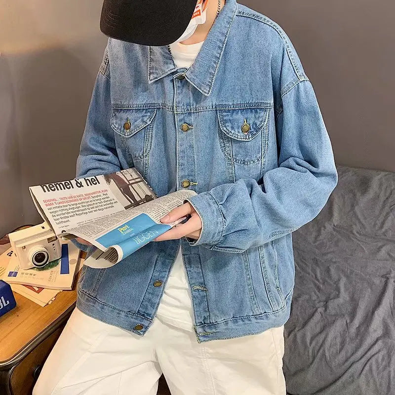 Menβs Black Denim Jacket β Casual Streetwear Bomber