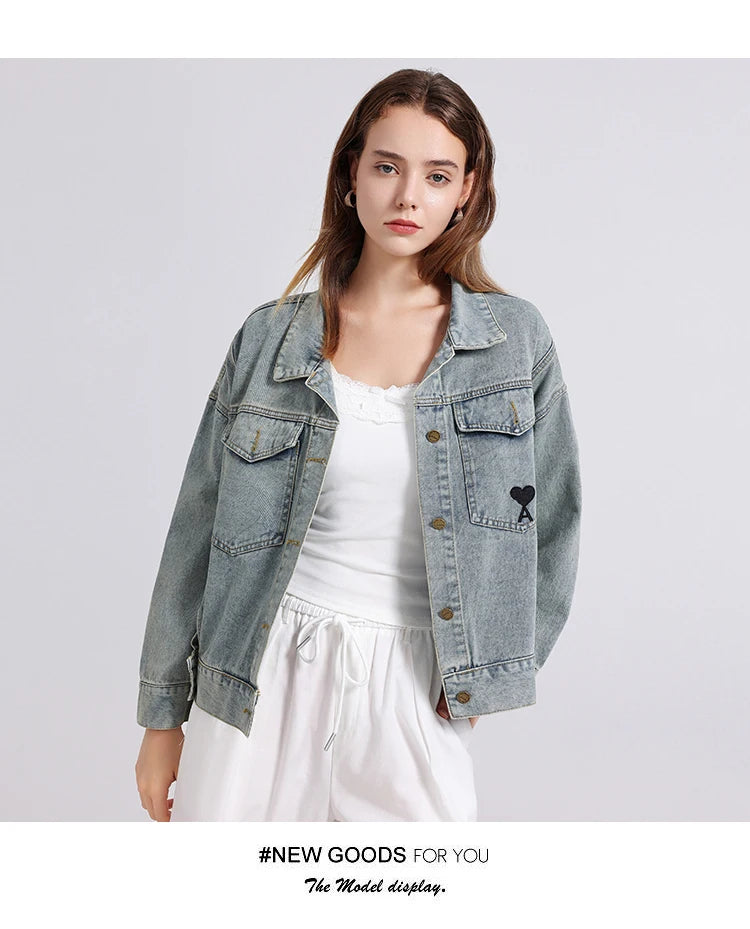 Womenโs Denim Shirt โ Embroidered Long Sleeve Top
