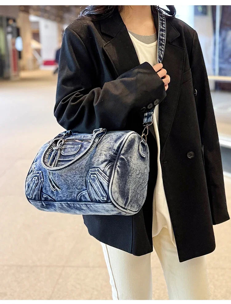 Women’s Denim Shoulder Bag – Large Capacity Crossbody Tote