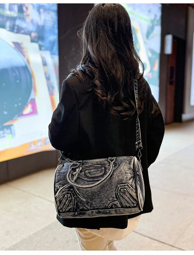 Women’s Denim Shoulder Bag – Large Capacity Crossbody Tote
