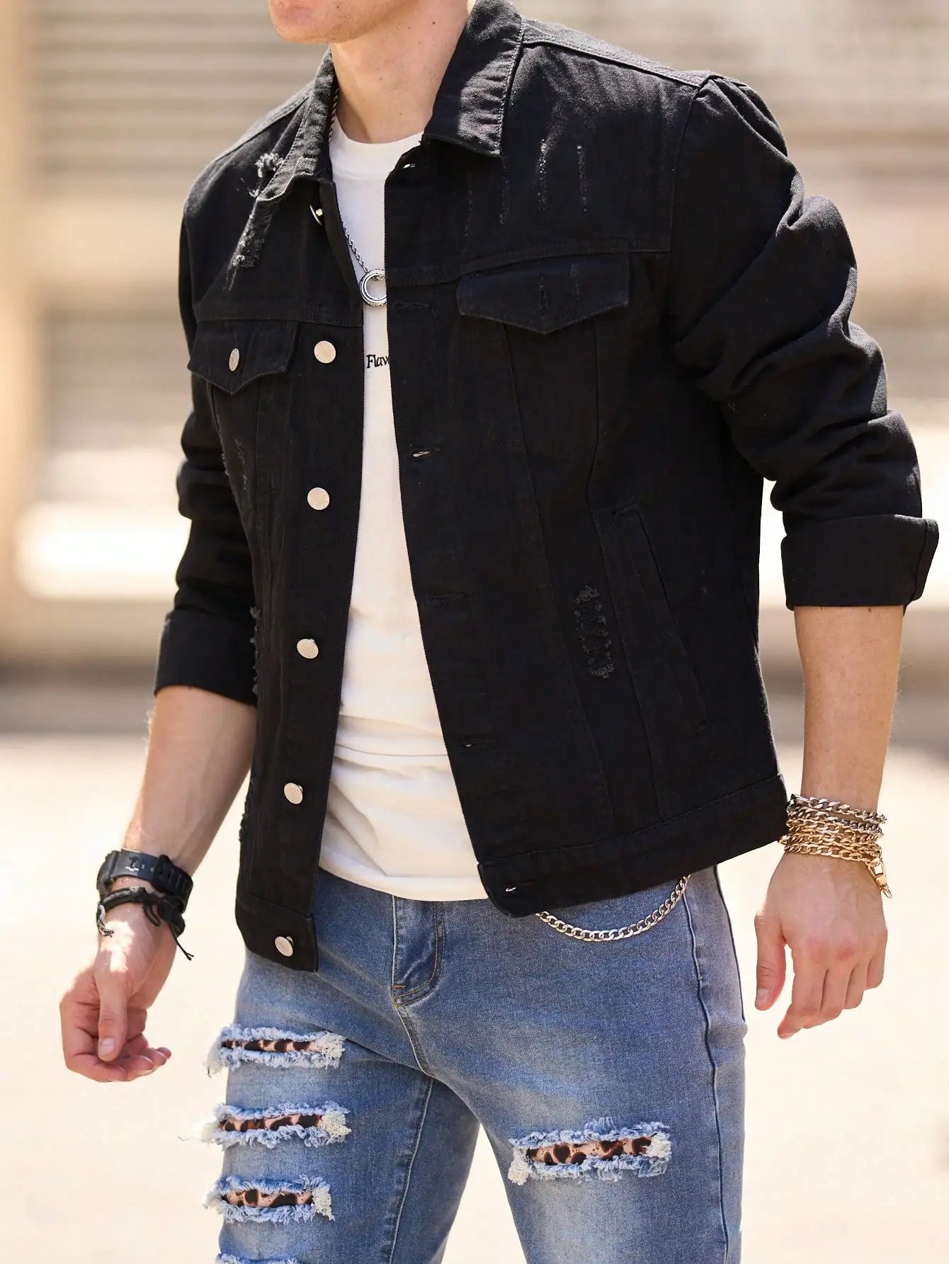 Men’s Slim-Fit Denim Jacket – Casual Ripped Coat for Spring & Autumn