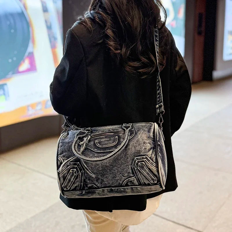 Women’s Denim Shoulder Bag – Large Capacity Crossbody Tote