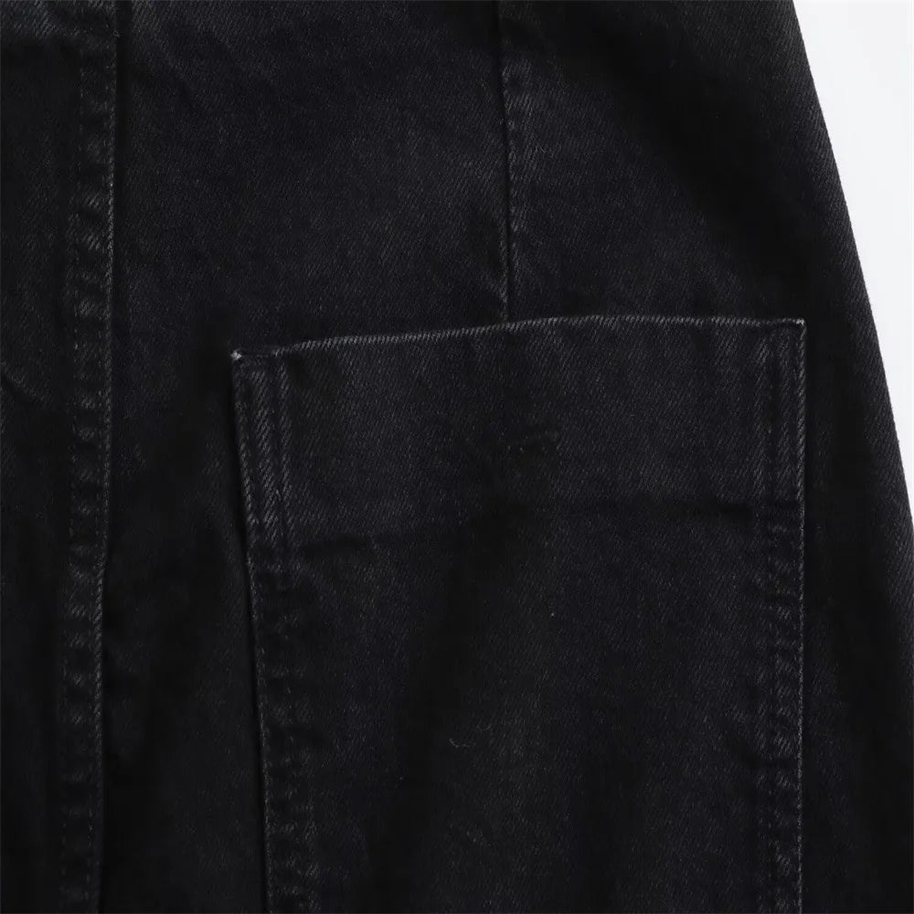 Women’s Button-Front Denim Midi Skirt with Side Slit