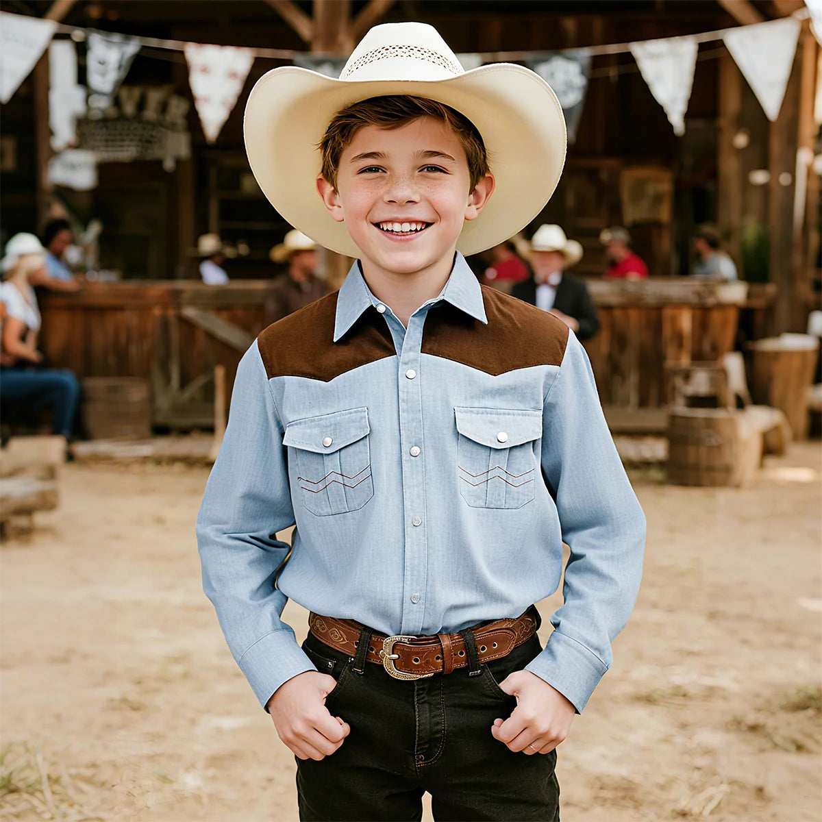Boys Vintage Denim Cowboy Shirt β Pearl Snap Western Top
