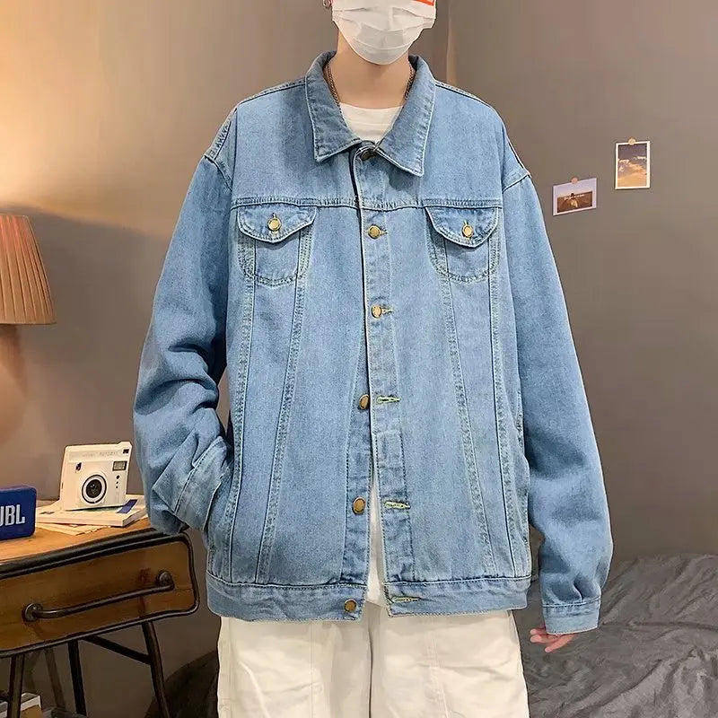 Menβs Black Denim Jacket β Casual Streetwear Bomber