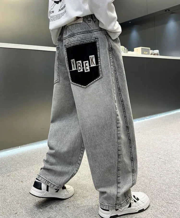 Boys Light Grey Denim Jeans โ Casual Relaxed Fit Pants