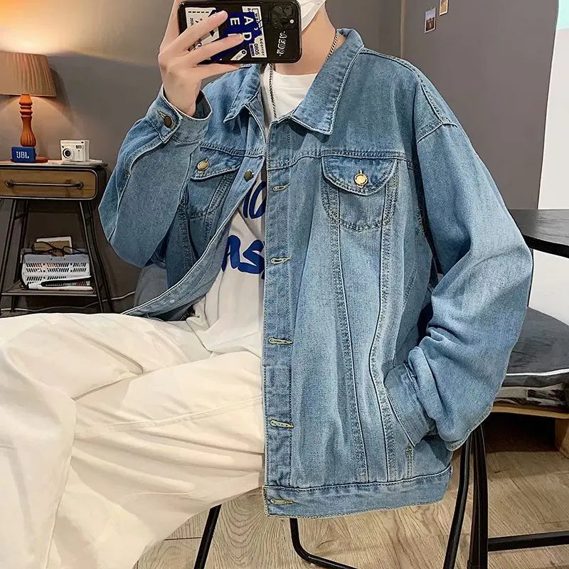Menβs Black Denim Jacket β Casual Streetwear Bomber