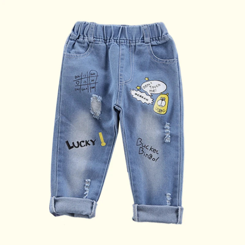 Boys Cotton Stretch Denim Jeans β Korean Style Ripped Pants