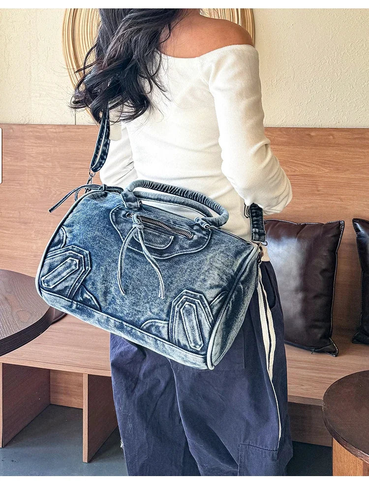Women’s Denim Shoulder Bag – Large Capacity Crossbody Tote