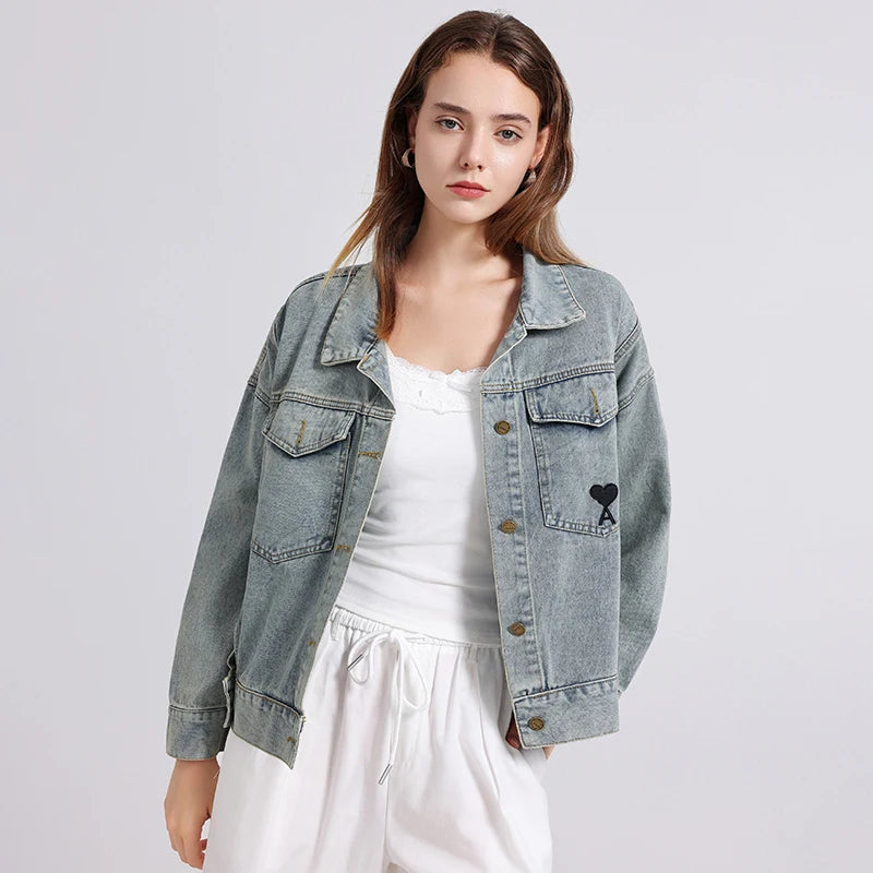 Womenโs Denim Shirt โ Embroidered Long Sleeve Top