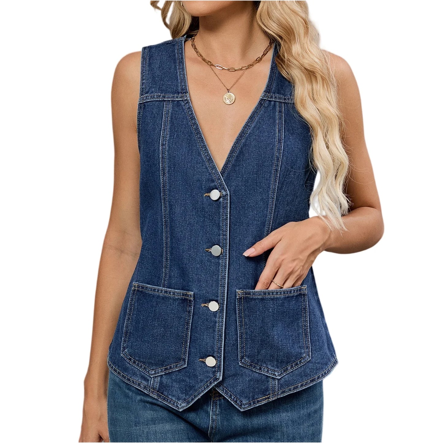 Womenโs Denim Vest โ Slim-Fit Cropped Sleeveless Top