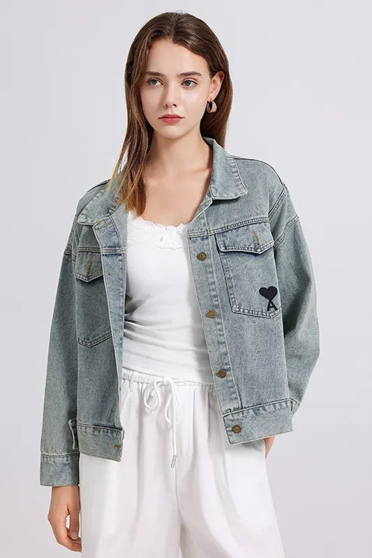 Womenโs Denim Shirt โ Embroidered Long Sleeve Top