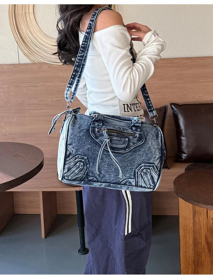 Women’s Denim Shoulder Bag – Large Capacity Crossbody Tote