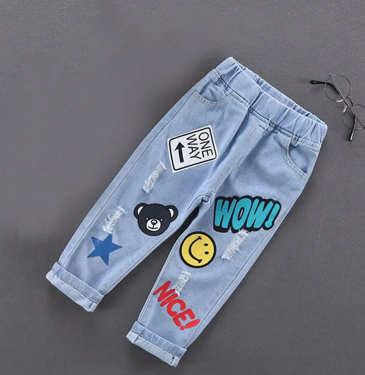 Boys Cotton Stretch Denim Jeans β Korean Style Ripped Pants