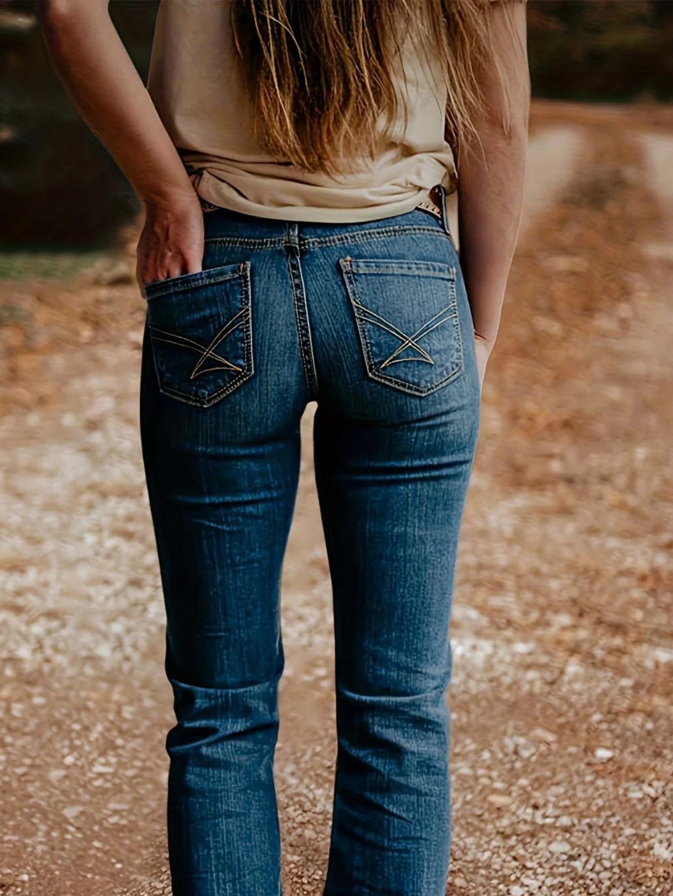 Womenโs Vintage Slim Denim Jeans with Embroidered Pockets