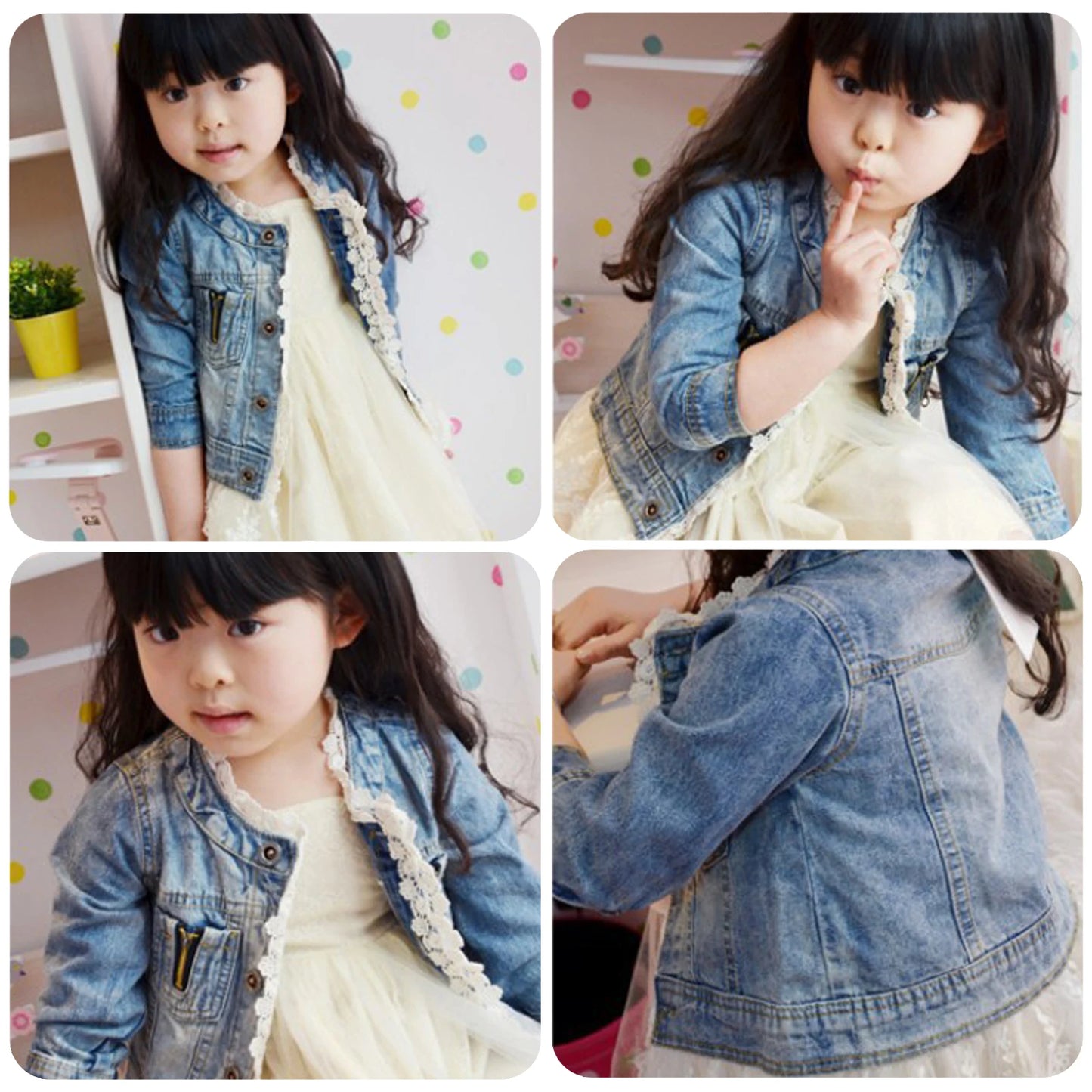 Girls Lace Denim Jacket ā Cute Jean Coat with Lace Skirt & Collar