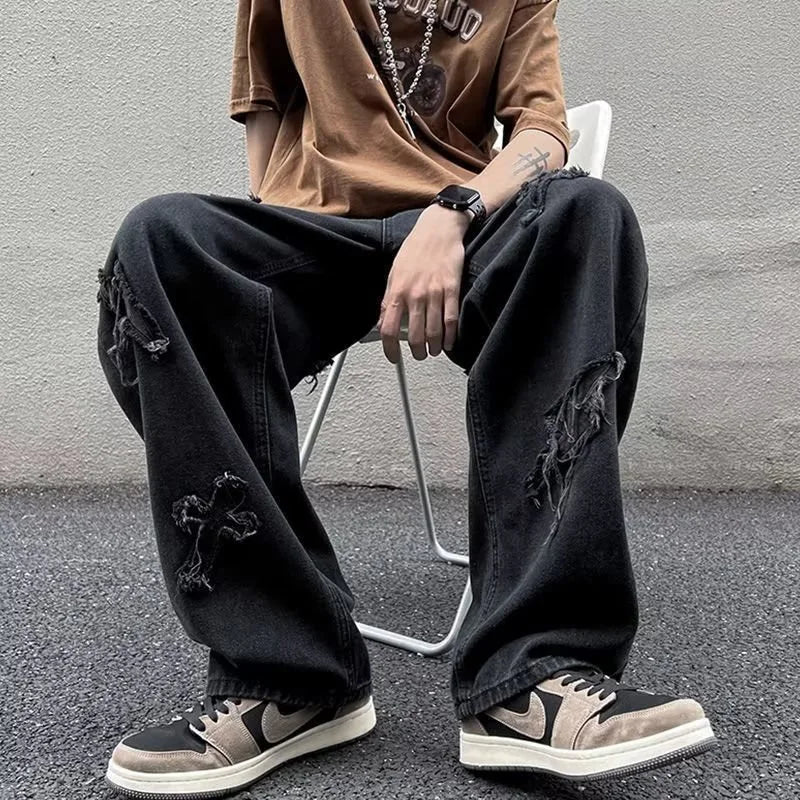 Menβs Loose Straight Leg Denim Jeans β Casual Y2K Streetwear