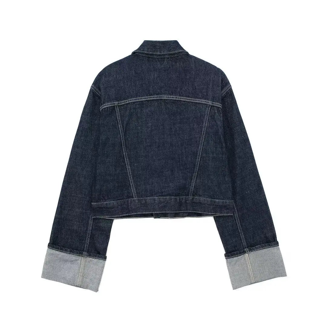Women’s Denim Jacket & Wide-Leg Jeans Set – High Street Style