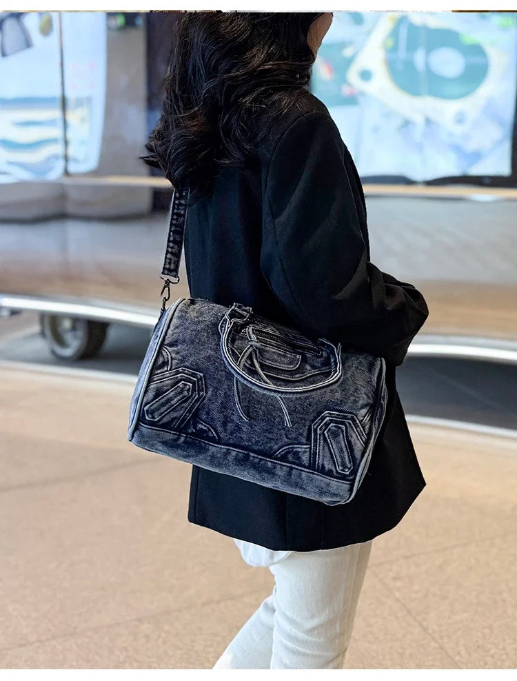 Women’s Denim Shoulder Bag – Large Capacity Crossbody Tote