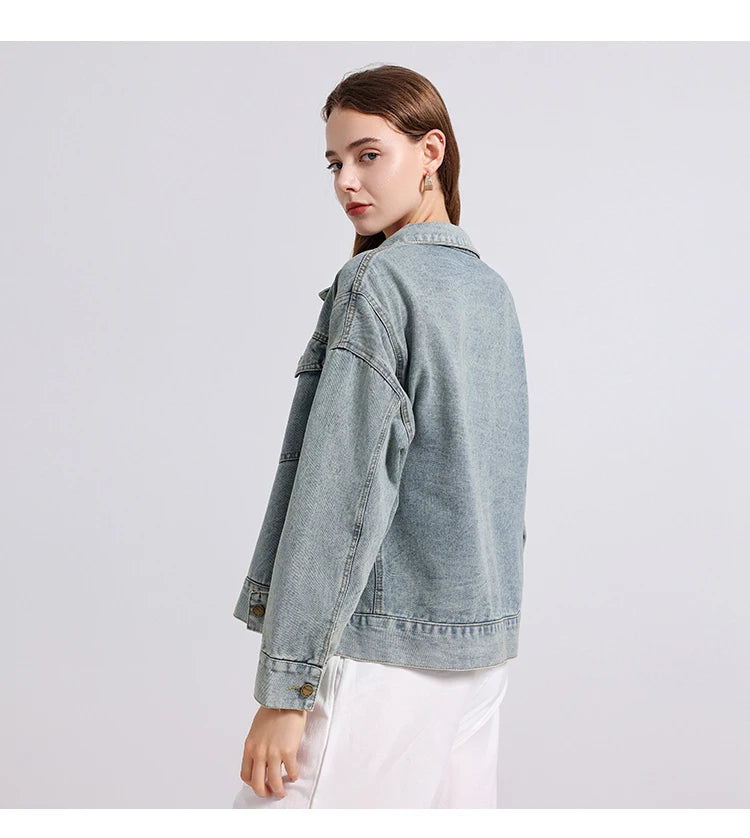 Womenโs Denim Shirt โ Embroidered Long Sleeve Top