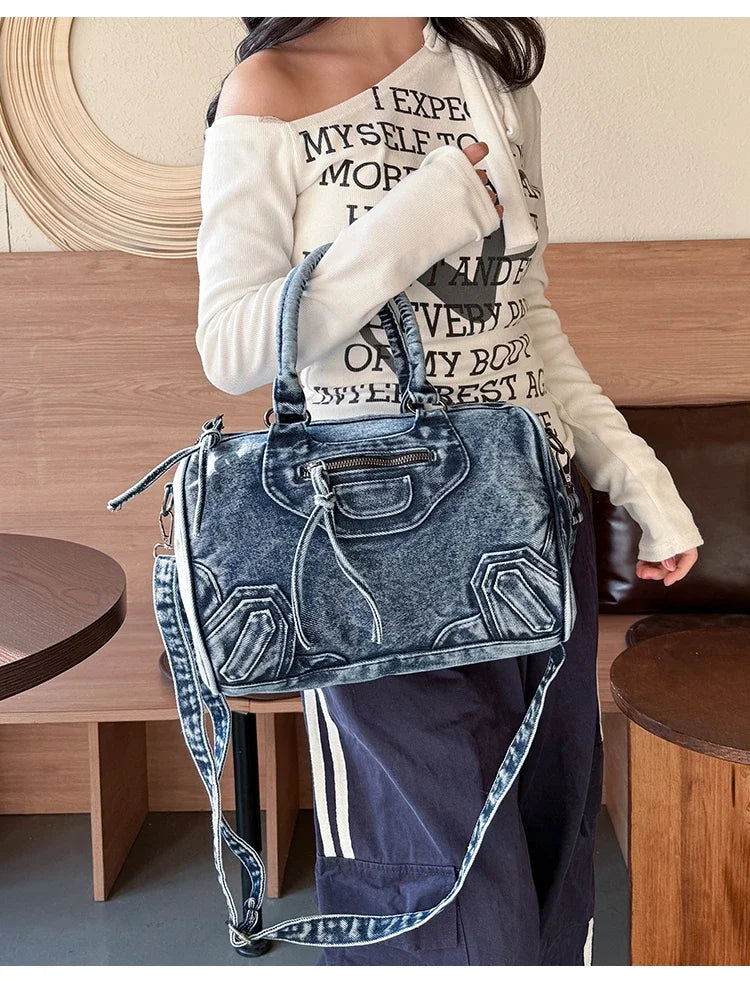 Women’s Denim Shoulder Bag – Large Capacity Crossbody Tote