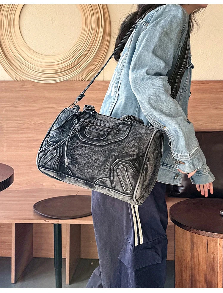 Women’s Denim Shoulder Bag – Large Capacity Crossbody Tote
