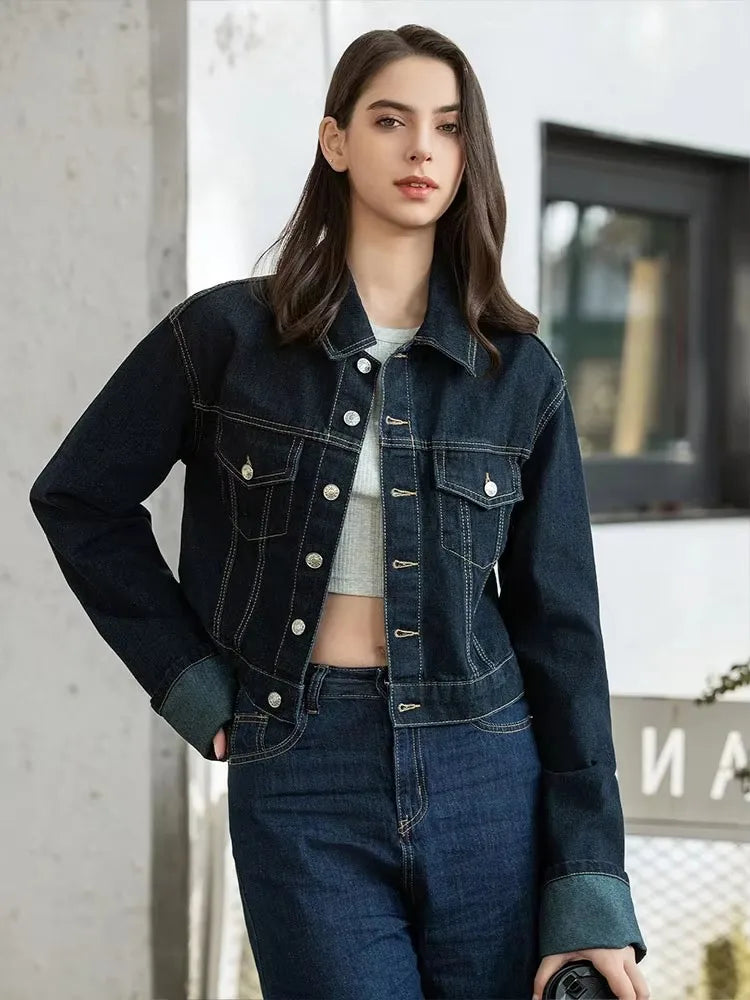 Women’s Denim Jacket & Wide-Leg Jeans Set – High Street Style