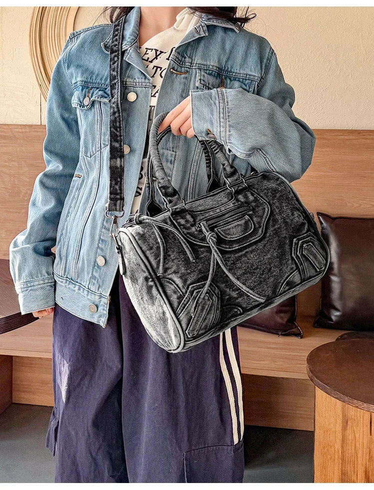 Women’s Denim Shoulder Bag – Large Capacity Crossbody Tote