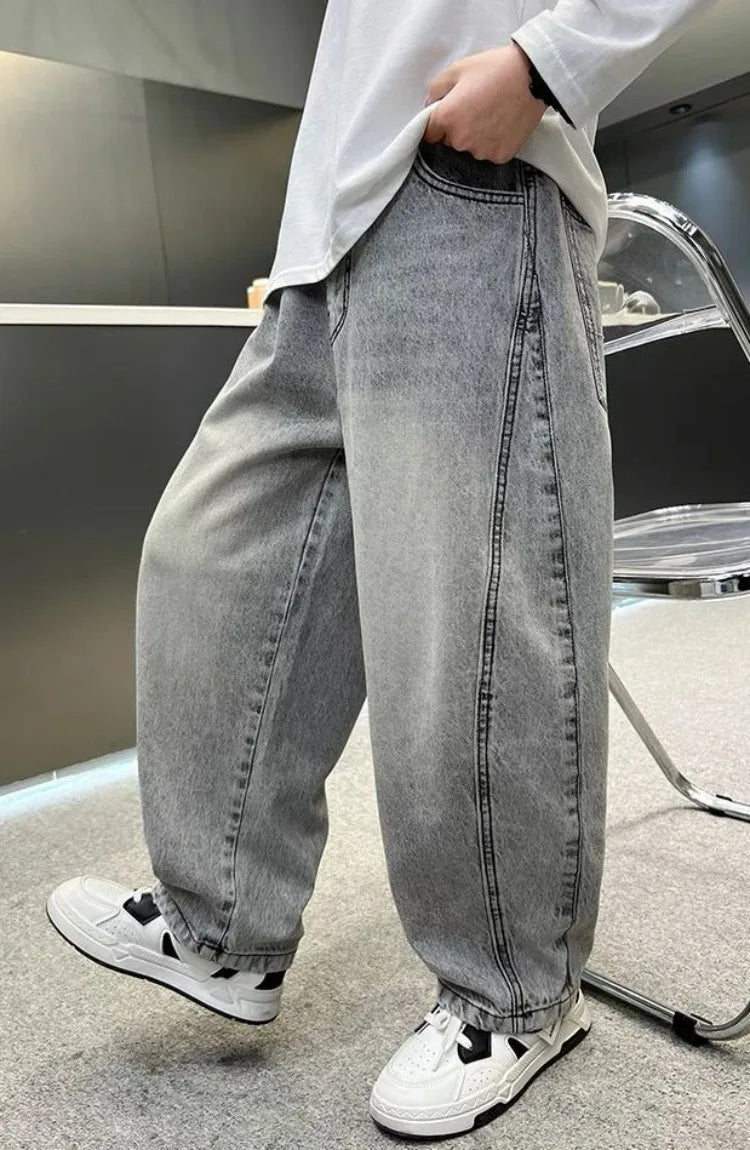 Boys Light Grey Denim Jeans โ Casual Relaxed Fit Pants