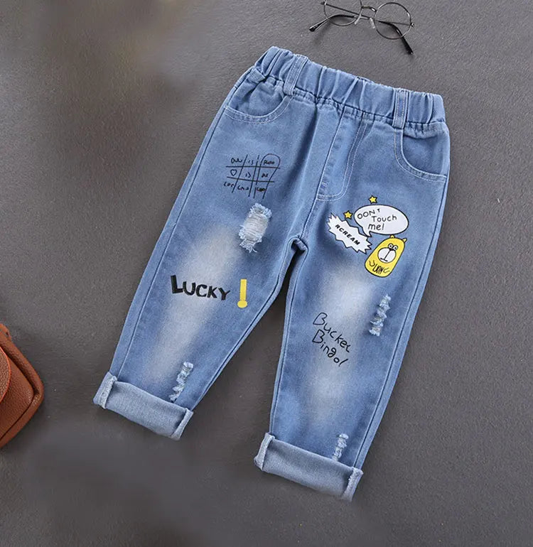 Boys Cotton Stretch Denim Jeans β Korean Style Ripped Pants