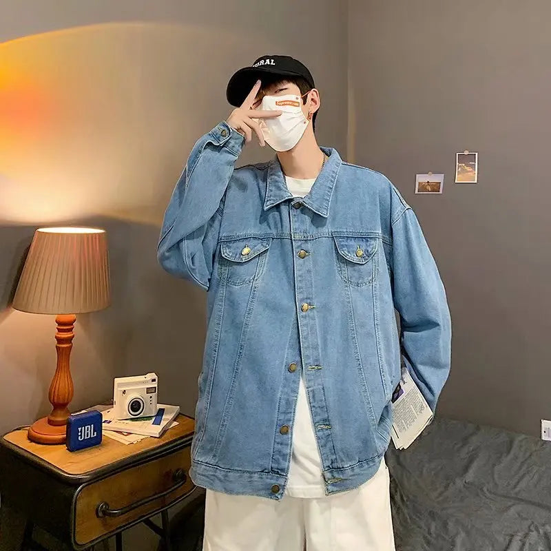 Menβs Black Denim Jacket β Casual Streetwear Bomber
